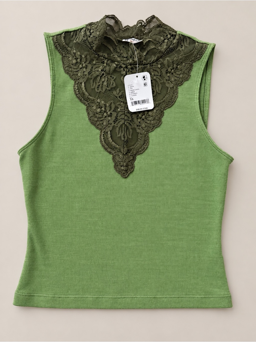 Free People Maybe Baby Cami XS Fresh Chives Green Lace NWT